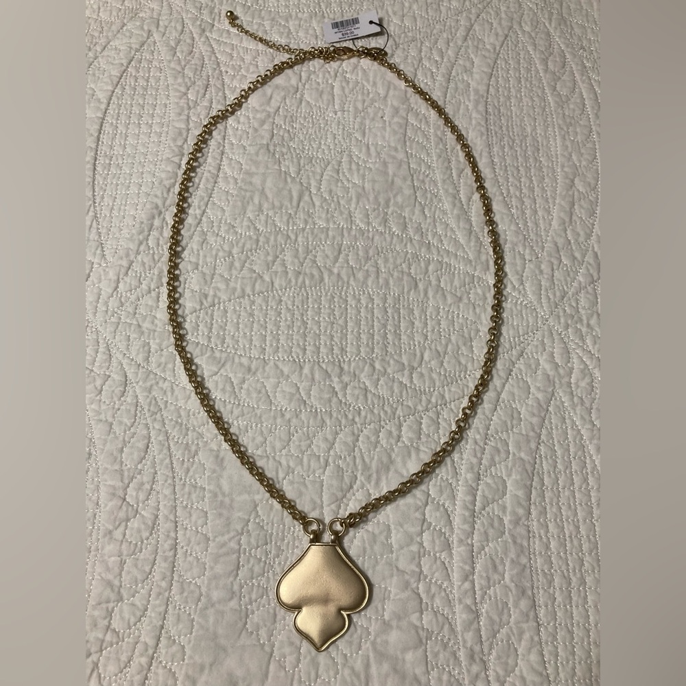 Chico’ gold tone long necklace with extender. 17” without. NWT